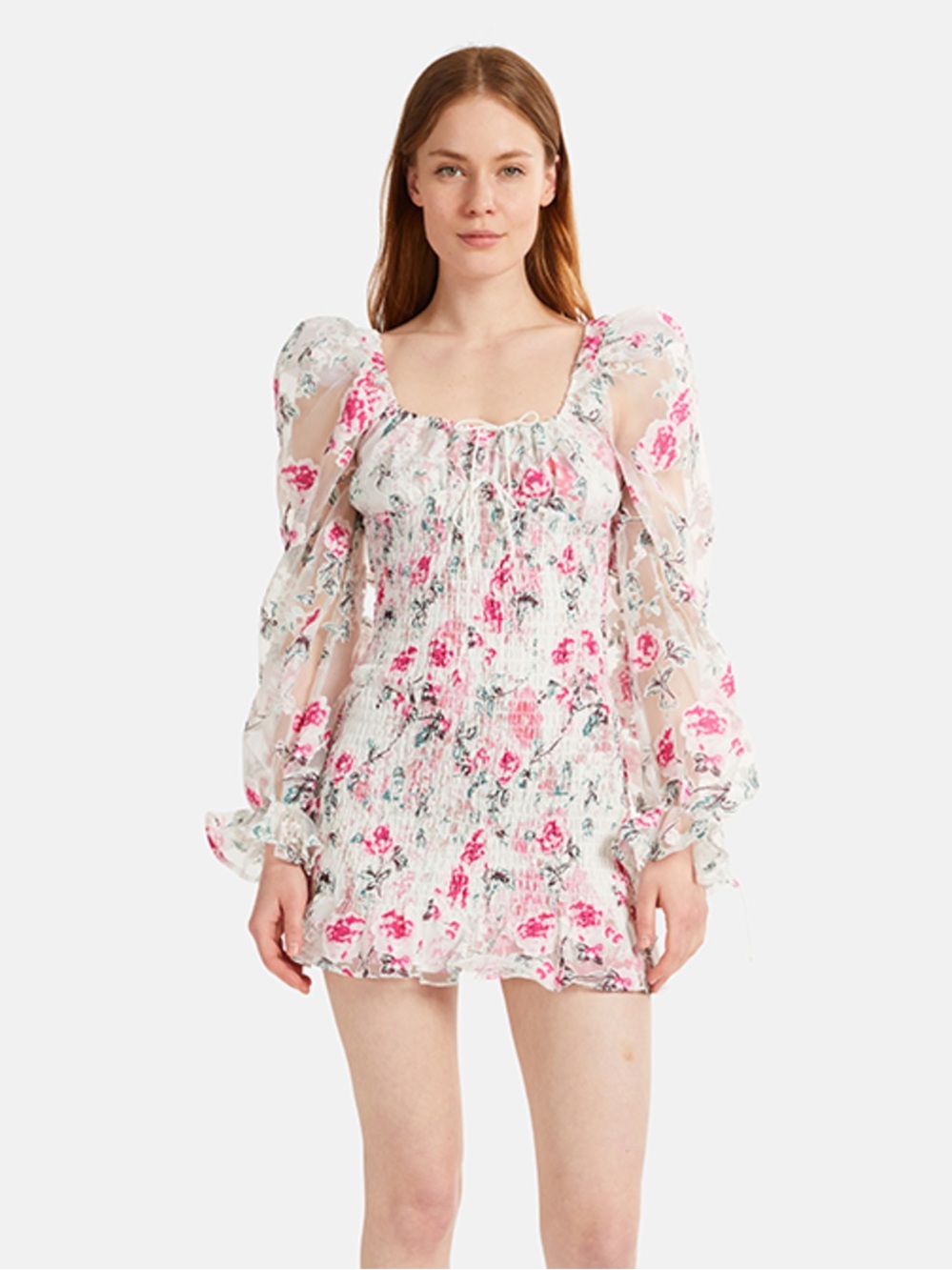 For Love & Lemons Lovell Burnout Smocked Floral Dress Sz XS